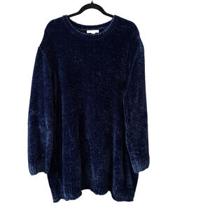 Woman Within Plus Size 2X Classic Chenille Tunic Sweater Blue Soft Comfy Winter